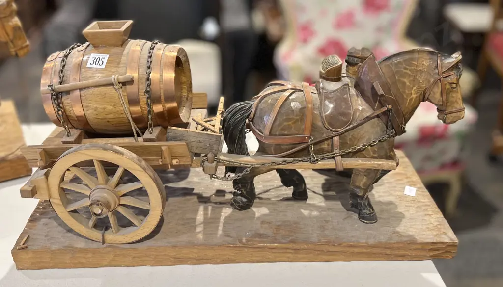 German Wooden Carving of Horse and Cart and Figure Image 1++