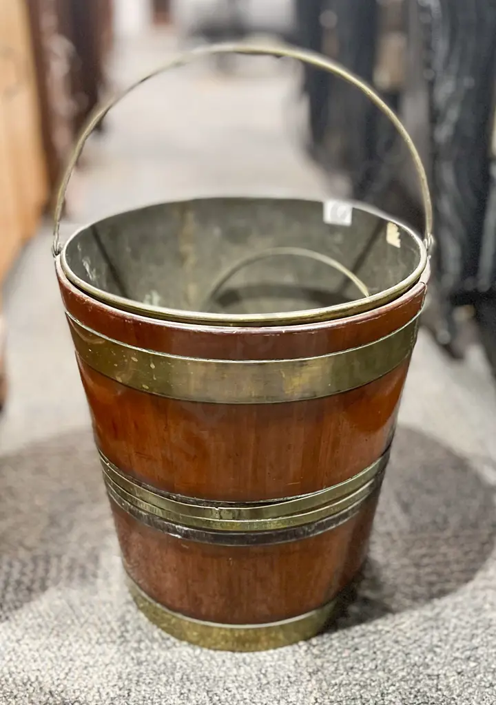 19th Century Irish Style Mahogany and Brass Bound Bucket Image 1++