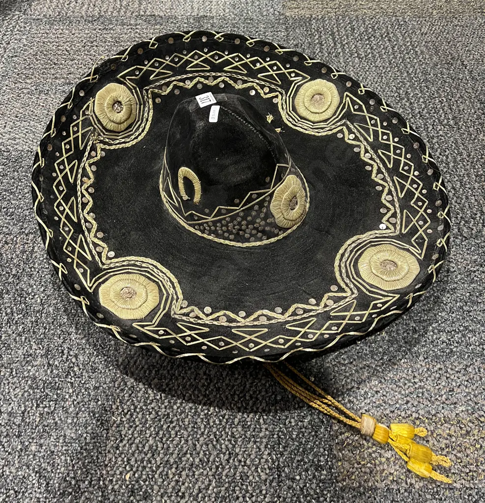 Black and Gilt Embroidered Sombrero Image 1++