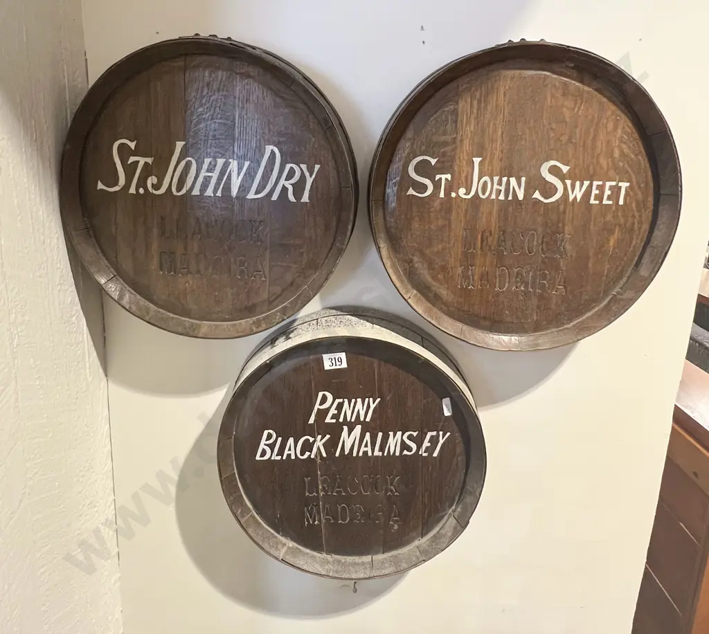 Three Vintage Oak Madeira Barrel Tops Image 1++