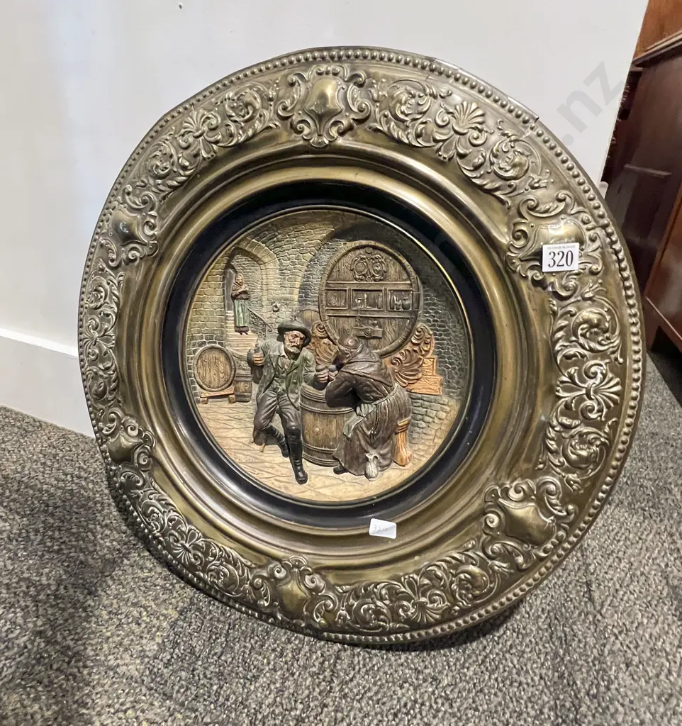 German Relief Cast Plaque in Brass Frame Image 1++