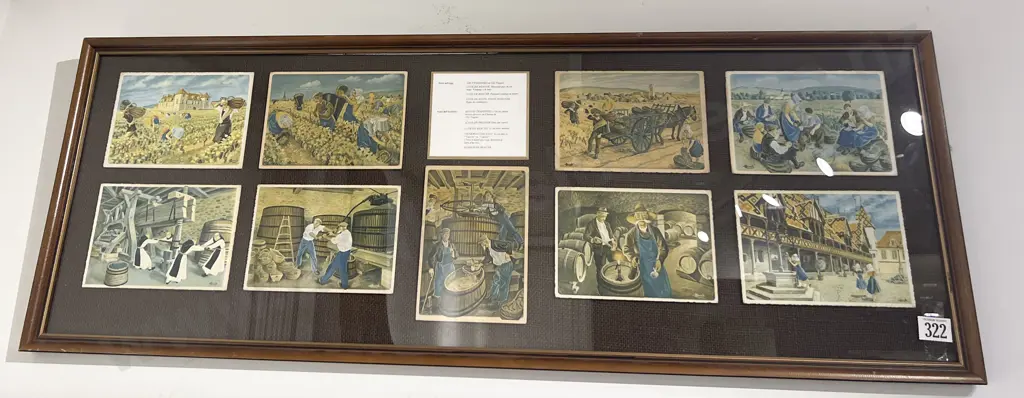 Nine Winemaking Themed Postcards Framed Together Image 1++