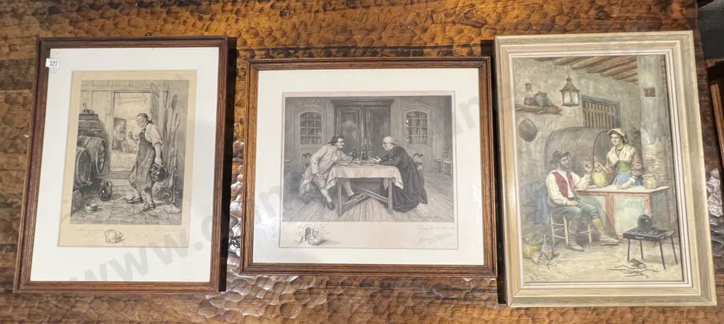 Watercolor Work by A. Buzzi Together With Two Prints of Works by Meissonier and W. Dendy Sadler (3) Image 1++
