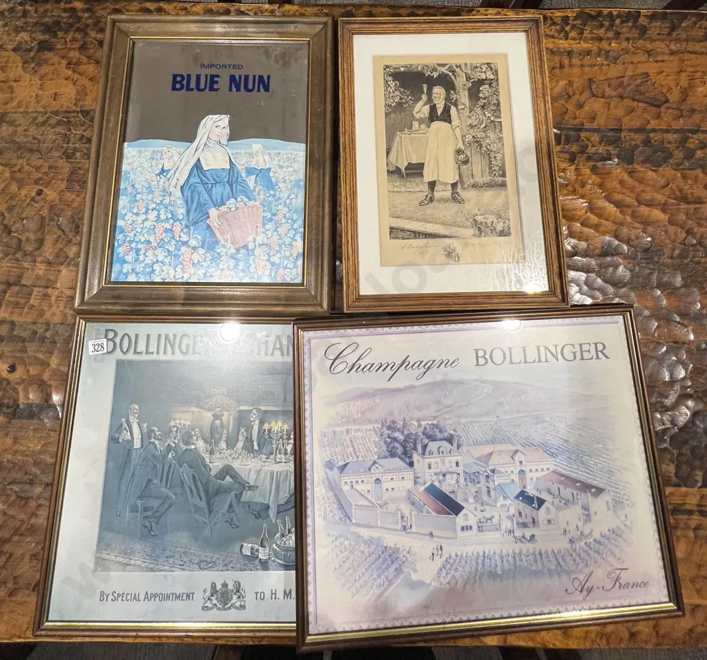 Blue Nun Advertising Mirror Together With W. Dendy Sadler Print and Two Bollinger Champagne Advertising Prints (4) Image 1++