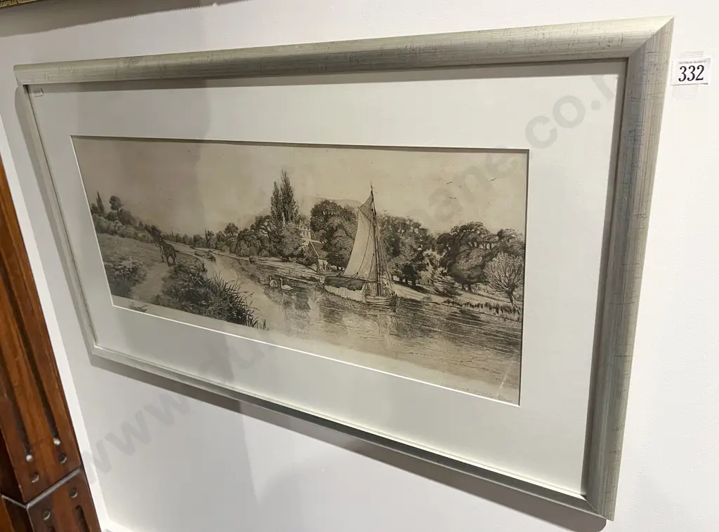 Richard D. Winter Etching Print of Scenic Riverside Scene Image 1++
