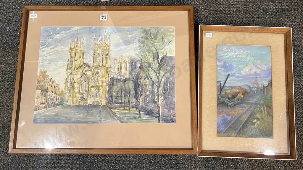 York Minister Cathedral Watercolor Work Together With Smaller Pastel Work (2) Image 1++