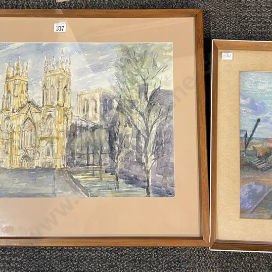 York Minister Cathedral Watercolor Work Together With Smaller Pastel Work (2)