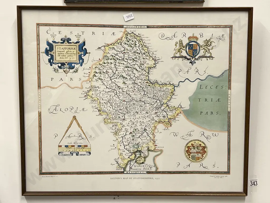 Reproduction Saxton's Map of Staffordshire Image 1++