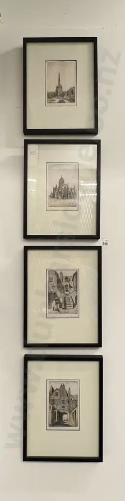 Set of Four Watercolor Etchings By J. Connell Image 1++