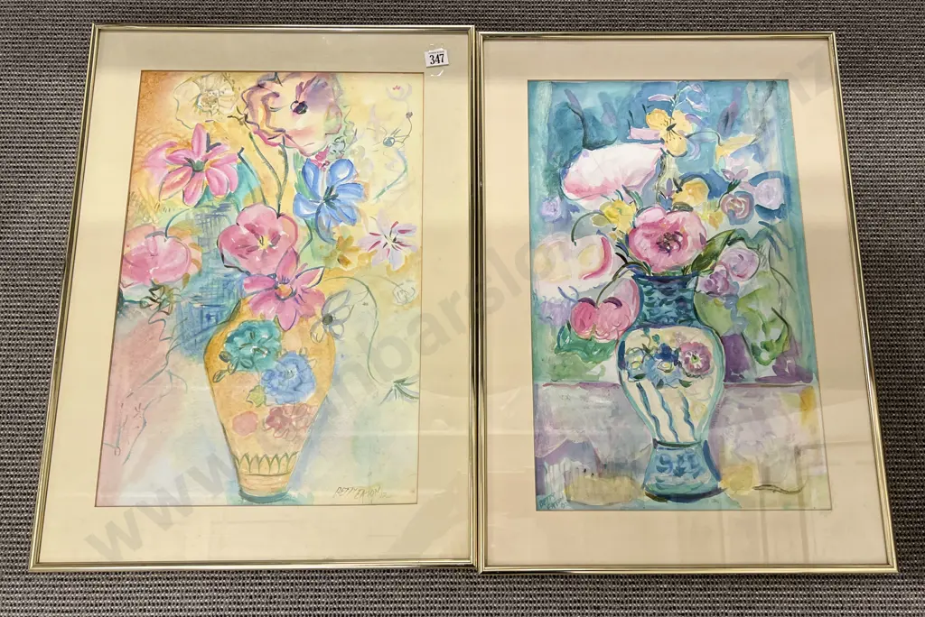 Two Betty Eaton Watercolor Floral Still Lifes Image 1++