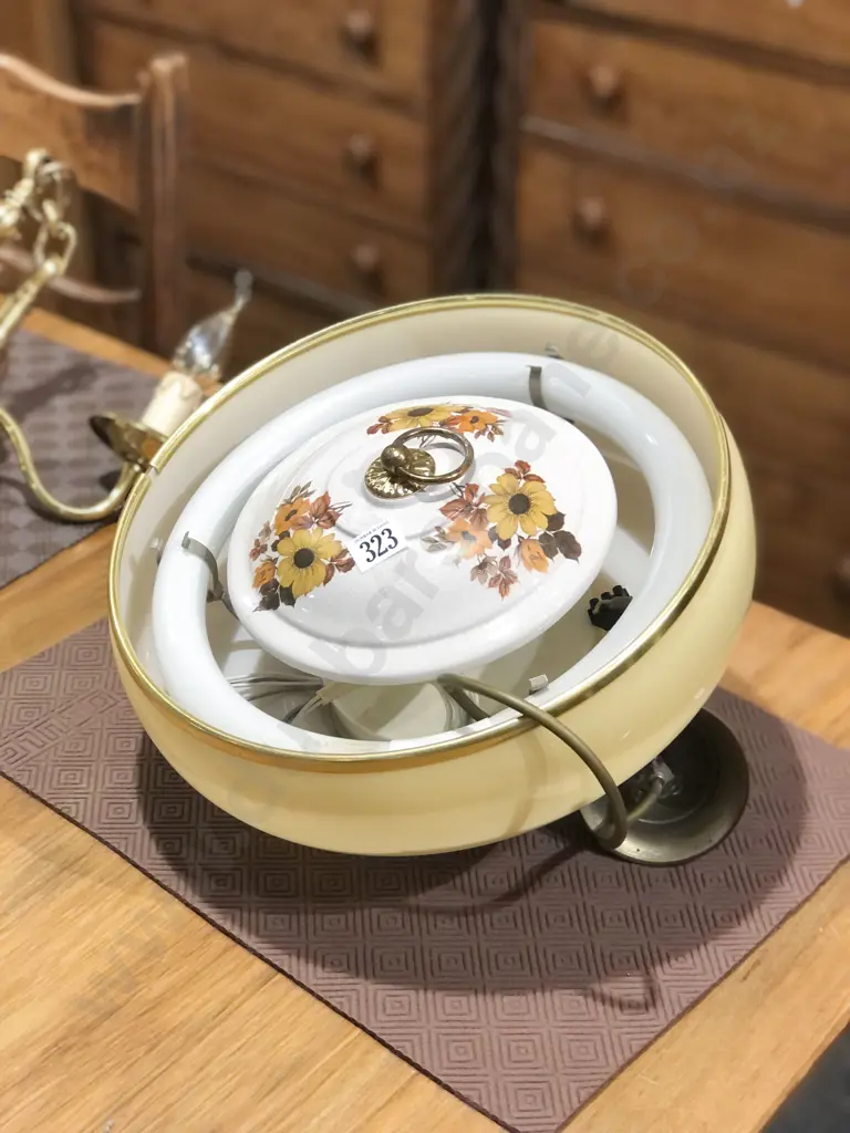 Circular Frosted Glass and Ceramic Base Ceiling Light Image 1++