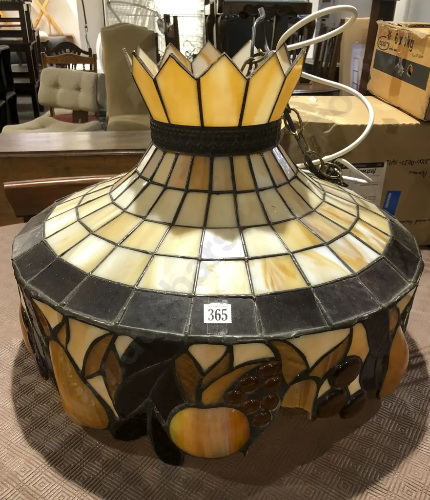 Hanging Ceiling Light with Lead Light Glass Shade (Faults) Image 1++