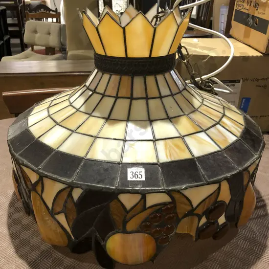 Hanging Ceiling Light with Lead Light Glass Shade (Faults)