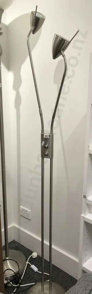 Modern Chrome Two Light Standard Lamp with Adjustable Necks Image 1++