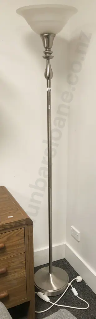 Modern Chrome Standard Lamp with Frosted Glass Shade Image 1++