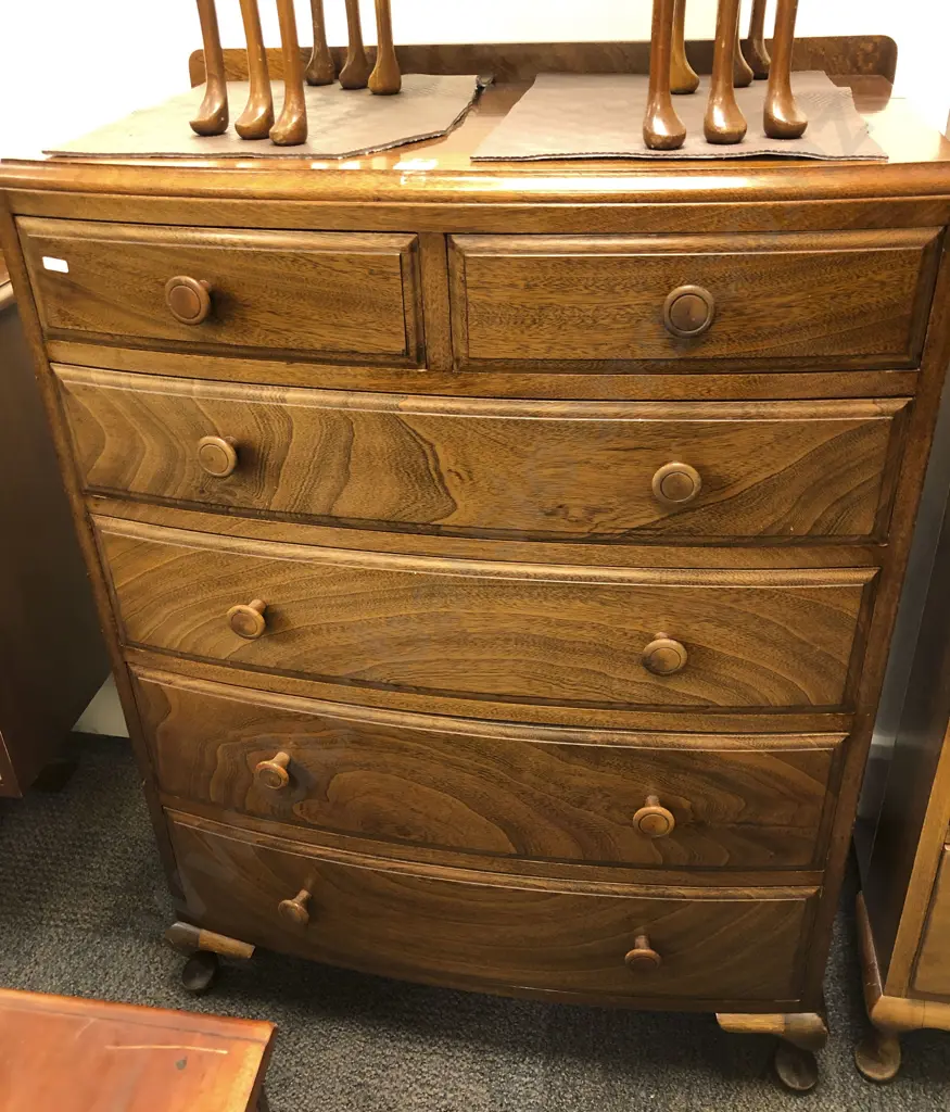Bow Front Six Drawer Chest of Drawers Image 1++
