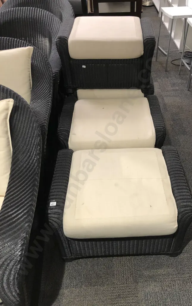 Outdoor Suite of Four Wicker Rocking Arm Chairs Together with Four Matching Footstools Image 1++
