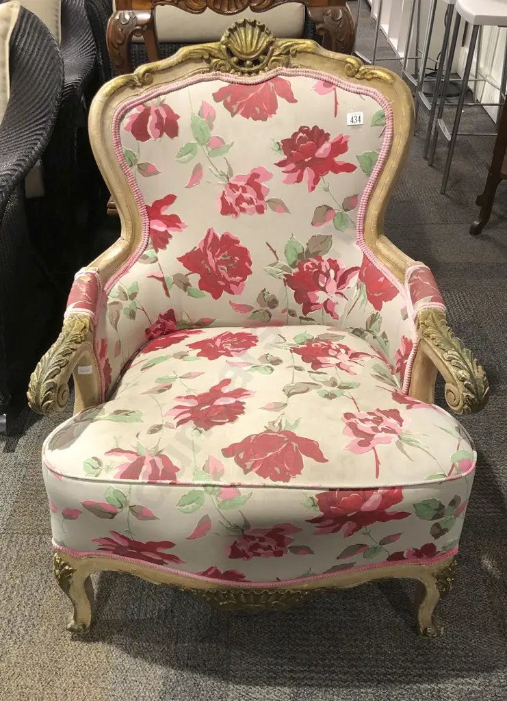 French Style Floral Upholstered Arm Chair Image 1++