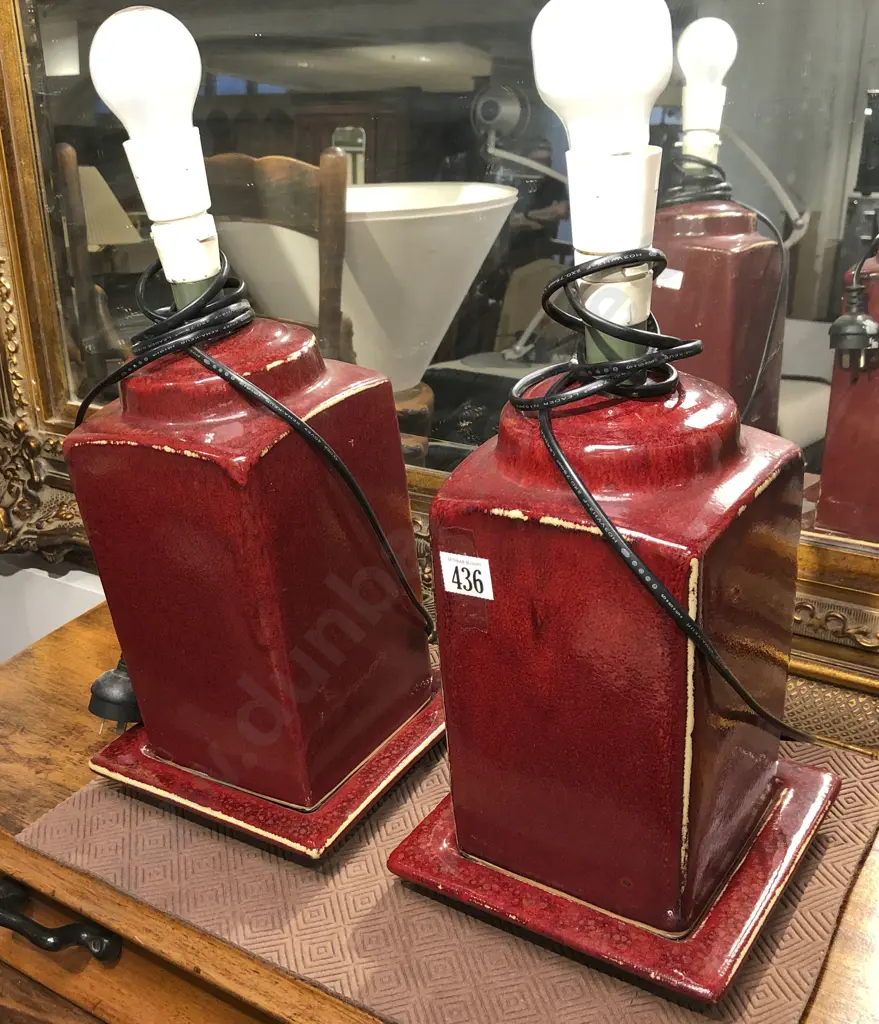 Pair of Red Glazed Lamps Image 1++