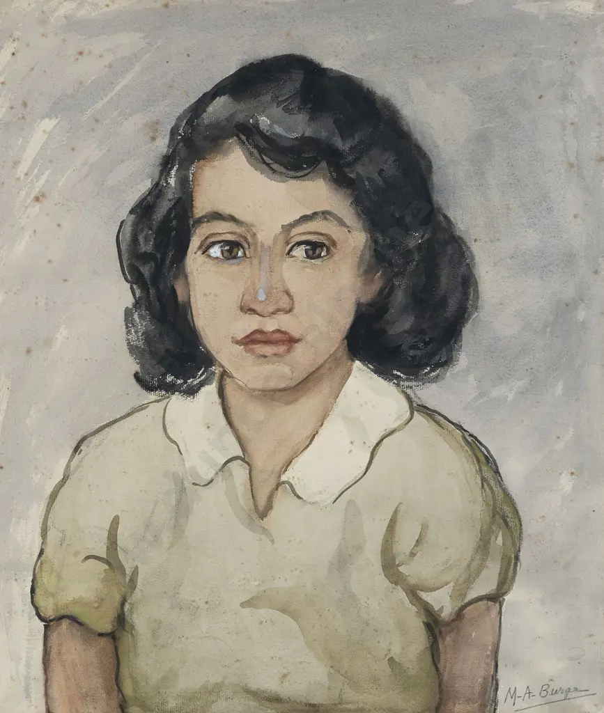 Maude Burge (1865 - 1957) - Portrait of a Young Girl (Green Dress) Image 1++