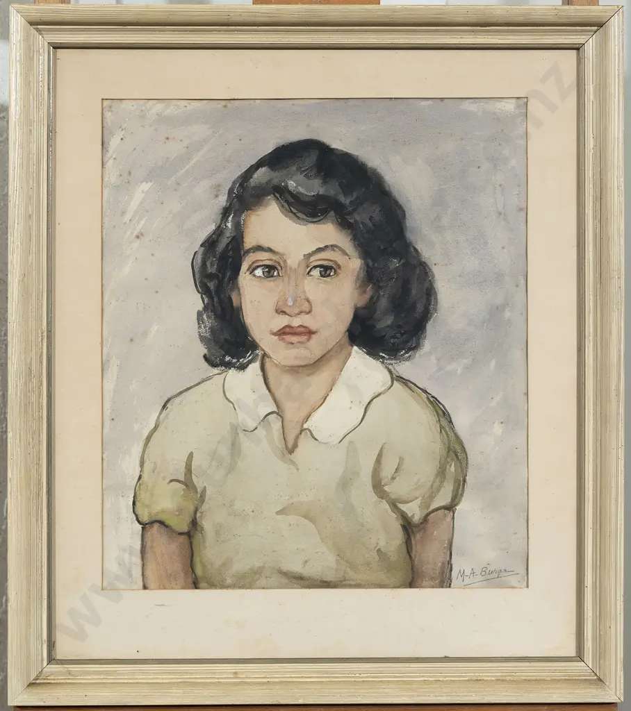Maude Burge (1865 - 1957) - Portrait of a Young Girl (Green Dress) Image 1++