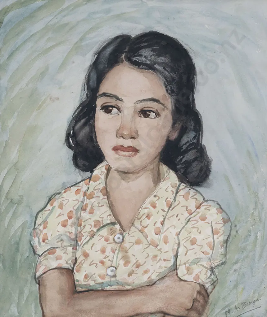 Maude Burge (1865 - 1957) - Portrait of a Young Girl (Patterned Blouse) Image 1++