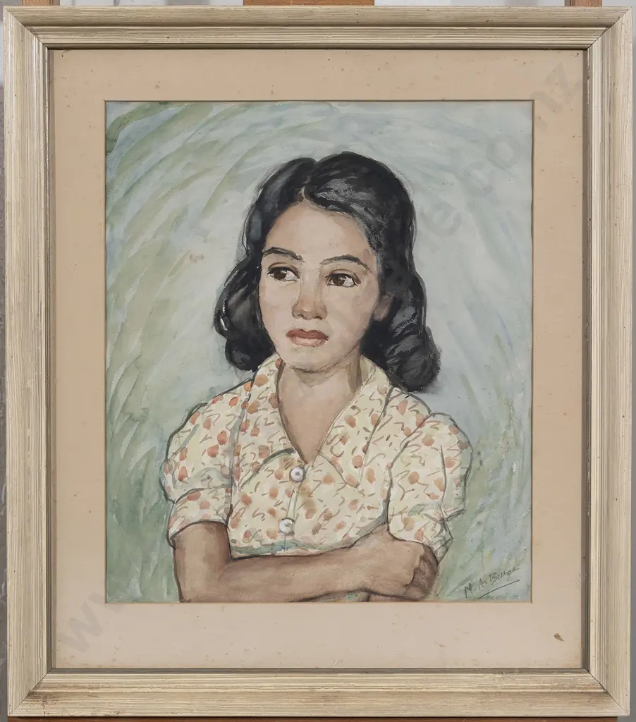Maude Burge (1865 - 1957) - Portrait of a Young Girl (Patterned Blouse) Image 1++