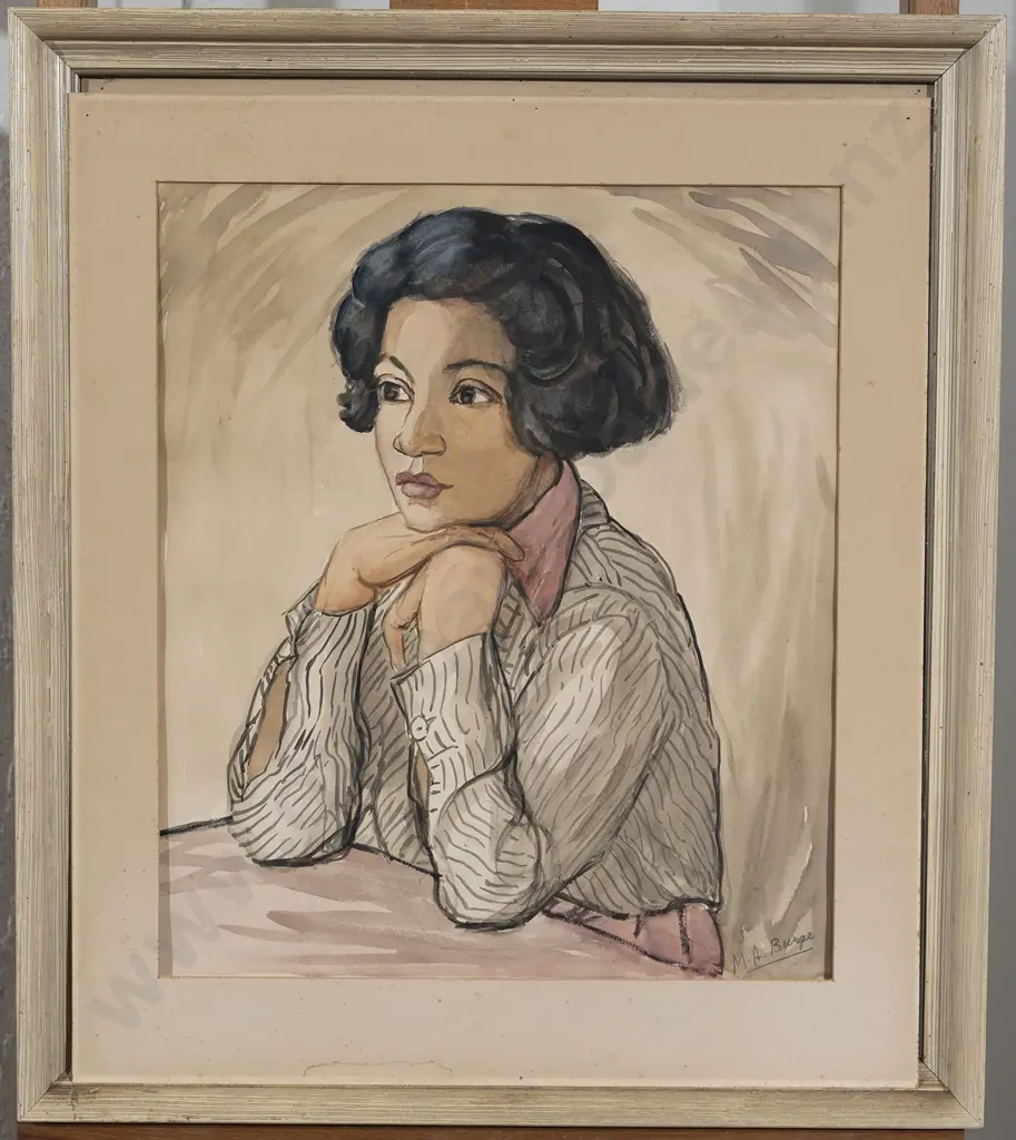 Maude Burge (1865 - 1957) - Portrait of a Young Girl (Striped Blouse) Image 1++