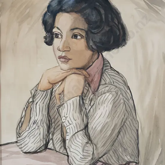 Maude Burge (1865 - 1957) - Portrait of a Young Girl (Striped Blouse)