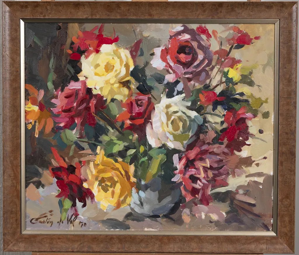 Gaston De Vel (1924 - 2010) - Red and Yellow Roses Image 1++