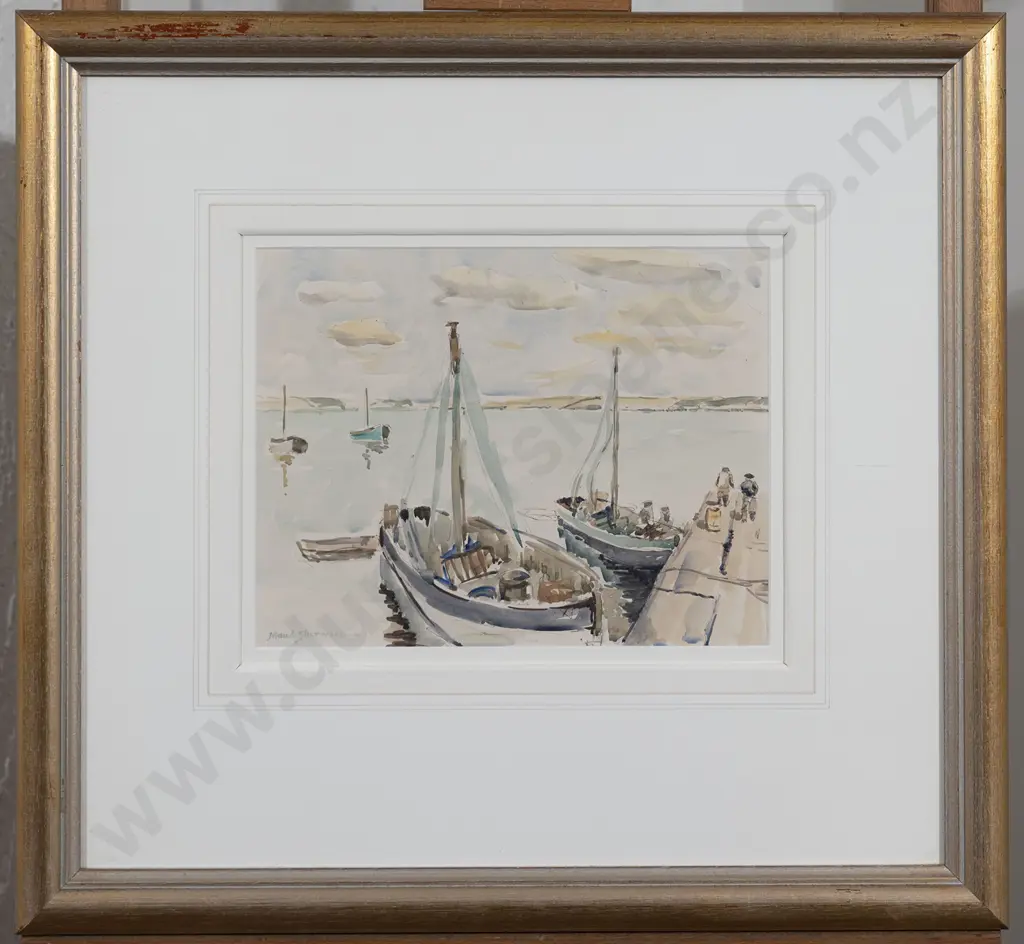 Maud Sherwood (1880-1956) - Untitled Boat Scene with Sunflowers on Reverse Image 1++