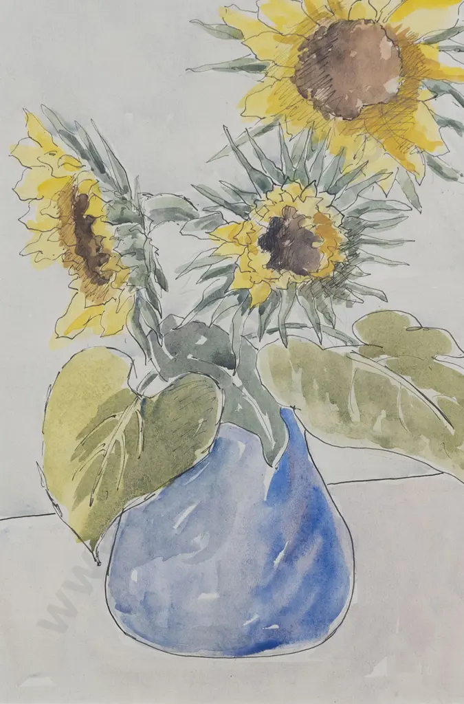 Maud Sherwood (1880-1956) - Untitled Boat Scene with Sunflowers on Reverse Image 1++