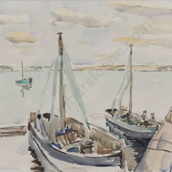 Maud Sherwood (1880-1956) - Untitled Boat Scene with Sunflowers on Reverse