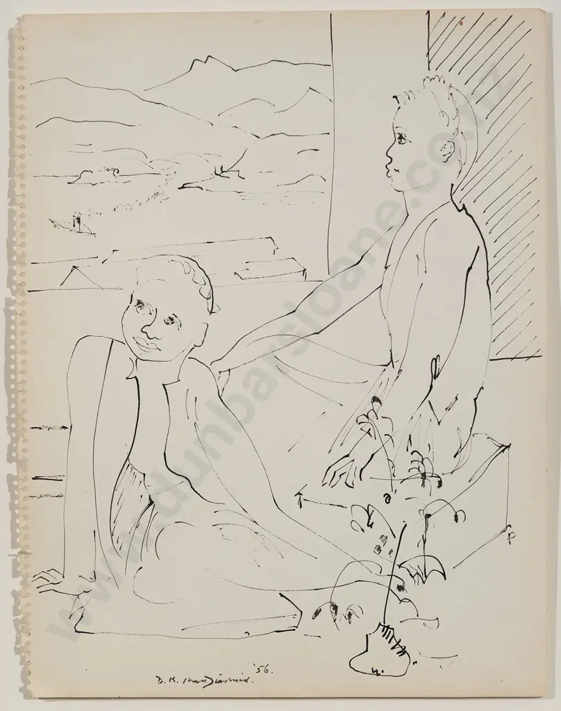 Douglas MacDiarmid (1922 - 2020) - Two Samoan Girls in my Flat Above Wellington Harbour Image 1++