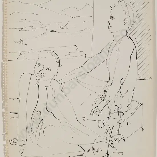 Douglas MacDiarmid (1922 - 2020) - Two Samoan Girls in my Flat Above Wellington Harbour