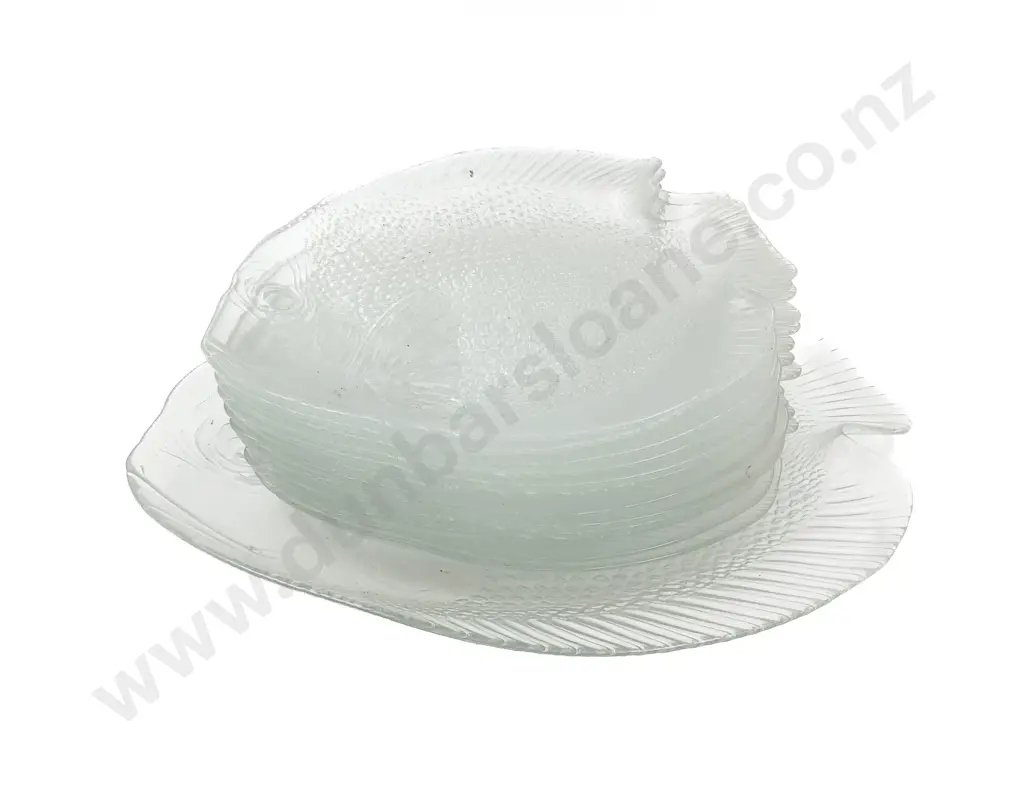 Twelve Glass Fish Form Plates Together with Larger Image 1++