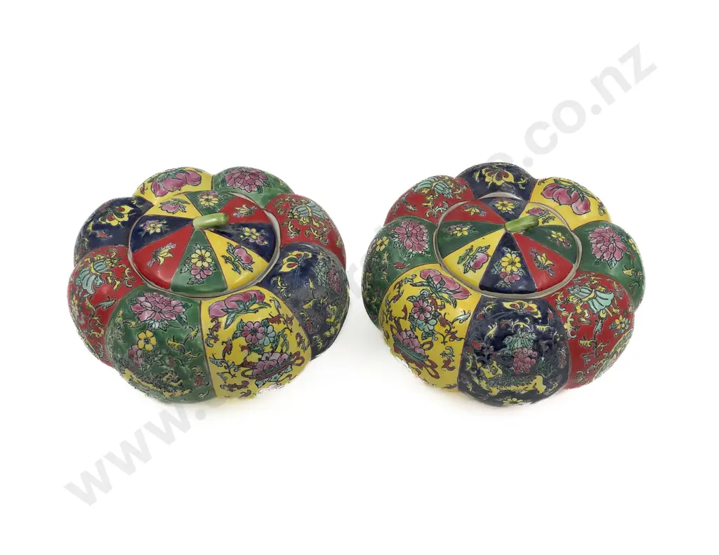 Pair of Pumpkin Form Chinese Boxes Image 1++