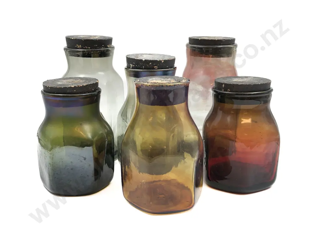 Six Iridescent Glass Jars Image 1++