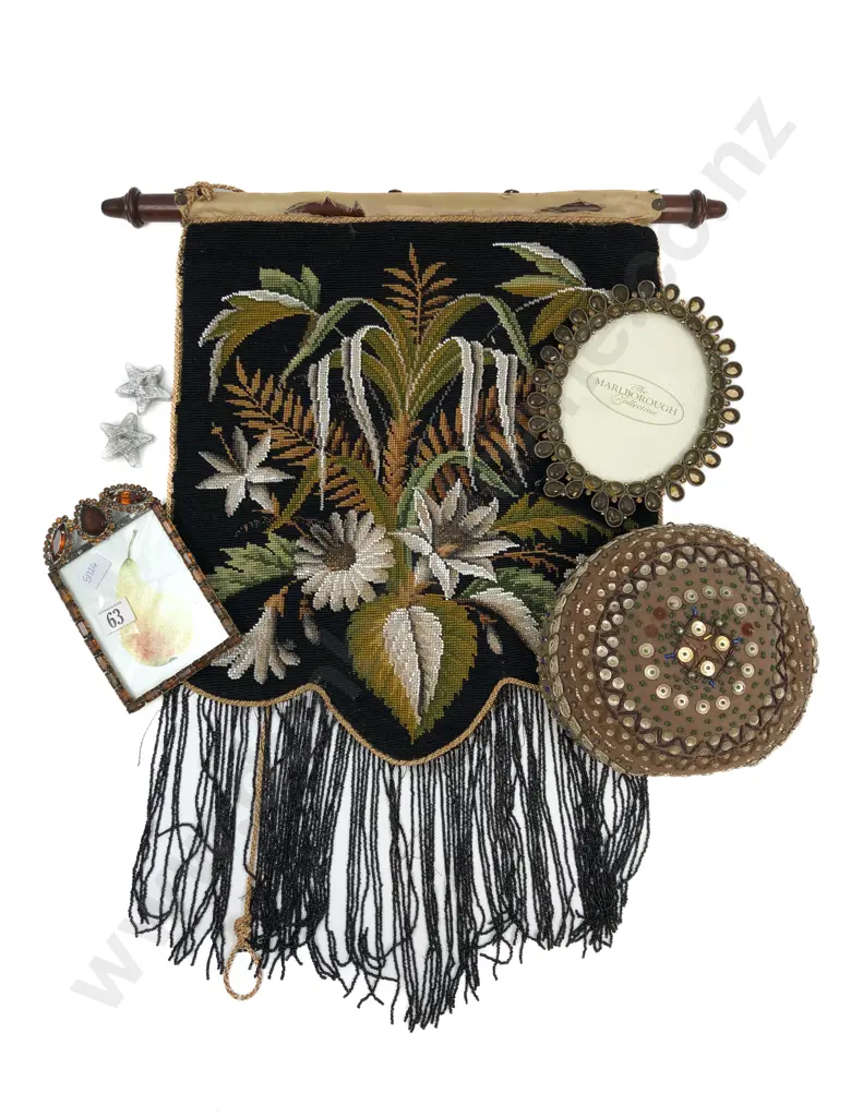 Two Decorative Photo Frames With Vintage Beaded Hat & Banner Image 1++