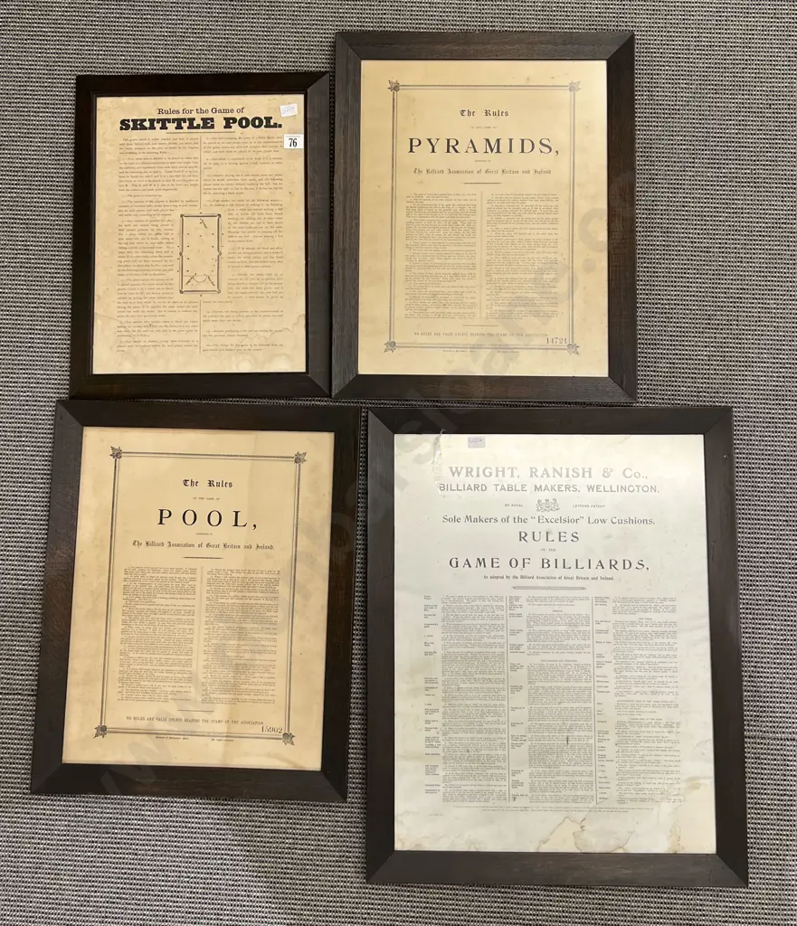 Four Framed Pool Hall Vintage Posters Image 1++
