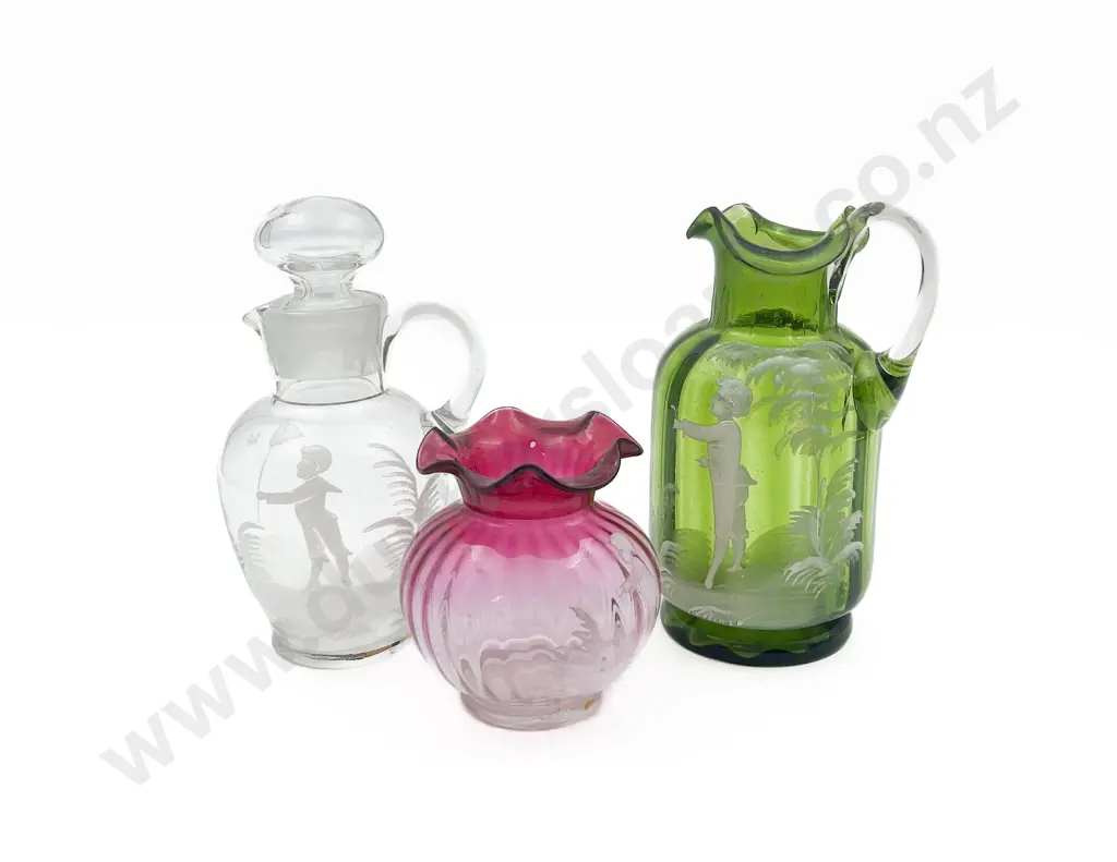 Three Pieces of Mary Gregory Glass (faults) Image 1++