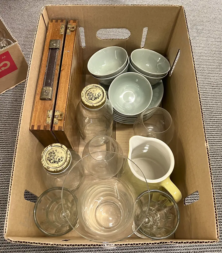 Box of Assorted incl Glassware & Painters Box Image 1++
