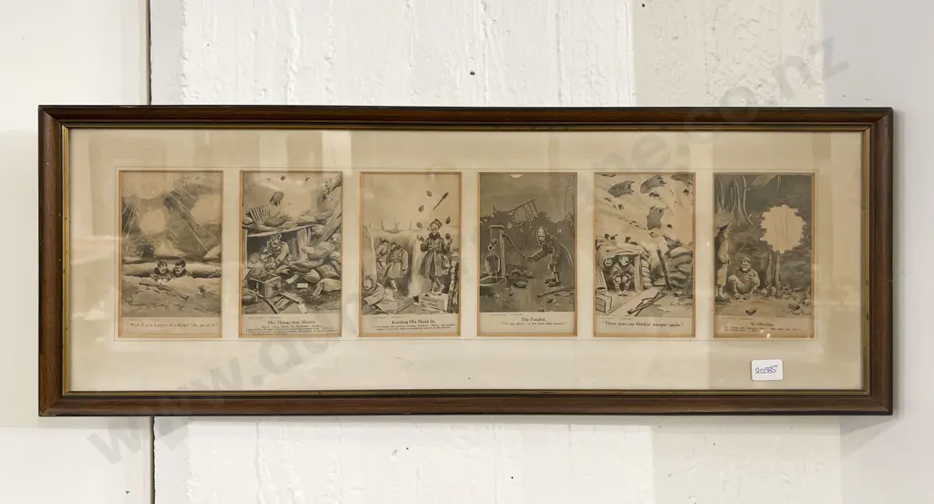 Framed Set of 6 WWI Bruce Bairnsfather Cartoon Postcards Image 1++