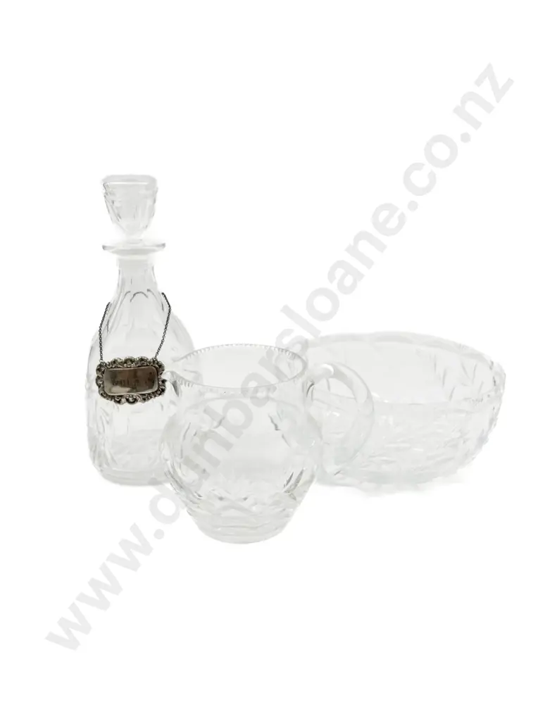 Crystal Jug and Bowl Together with Decanter (Stopper Faults) Image 1++