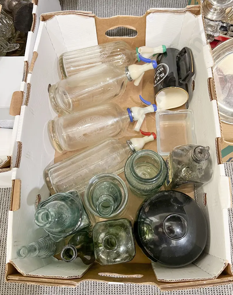 Qty of Assorted Vintage Soda Syphons and Vintage Glass Bottles Image 1++