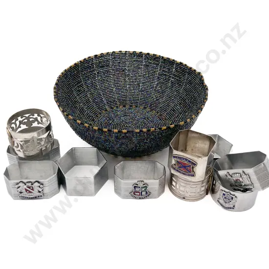 Assorted Napkin Rings and Souvenir Ware & Two Bowls