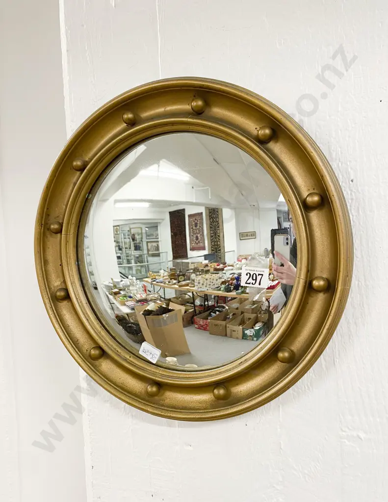 Circular Convex Gilt Framed Mirror Image 1++