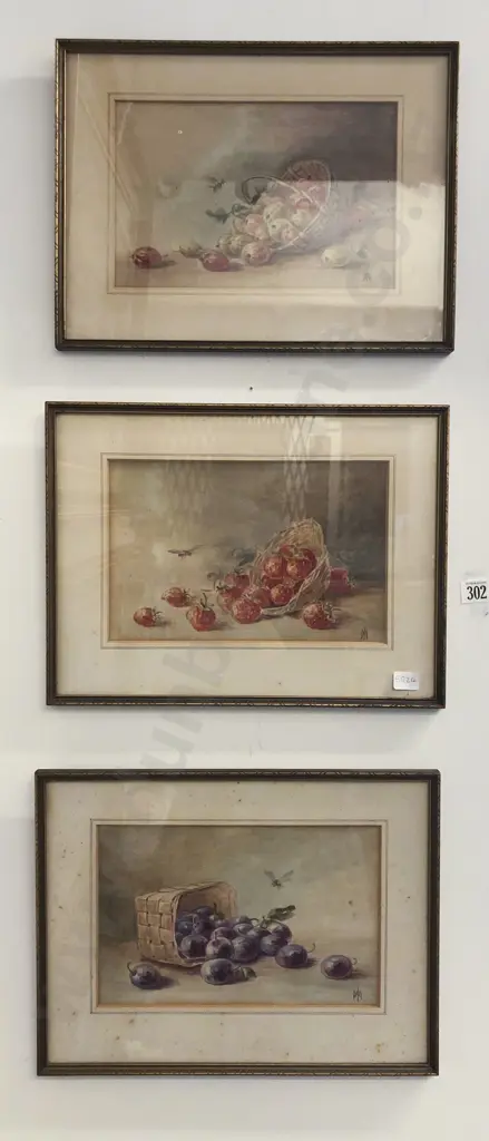 Three Watercolour Framed Still Lifes by the Same Hand Image 1++