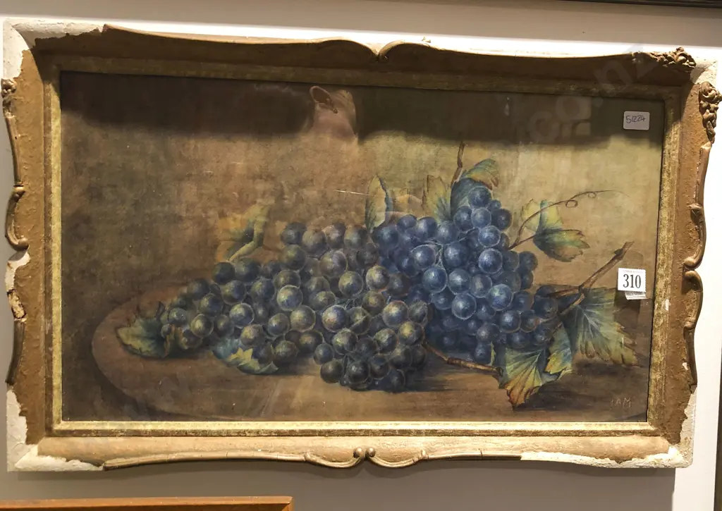 Watercolour Still Life of Grapes Signed I.A.M Image 1++
