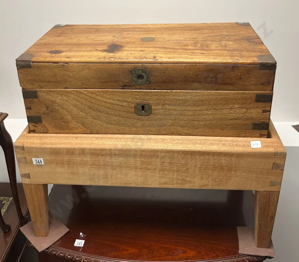 C19th Small Brass Bound Camphorwood Chest on Stand (minor faults) Image 1++